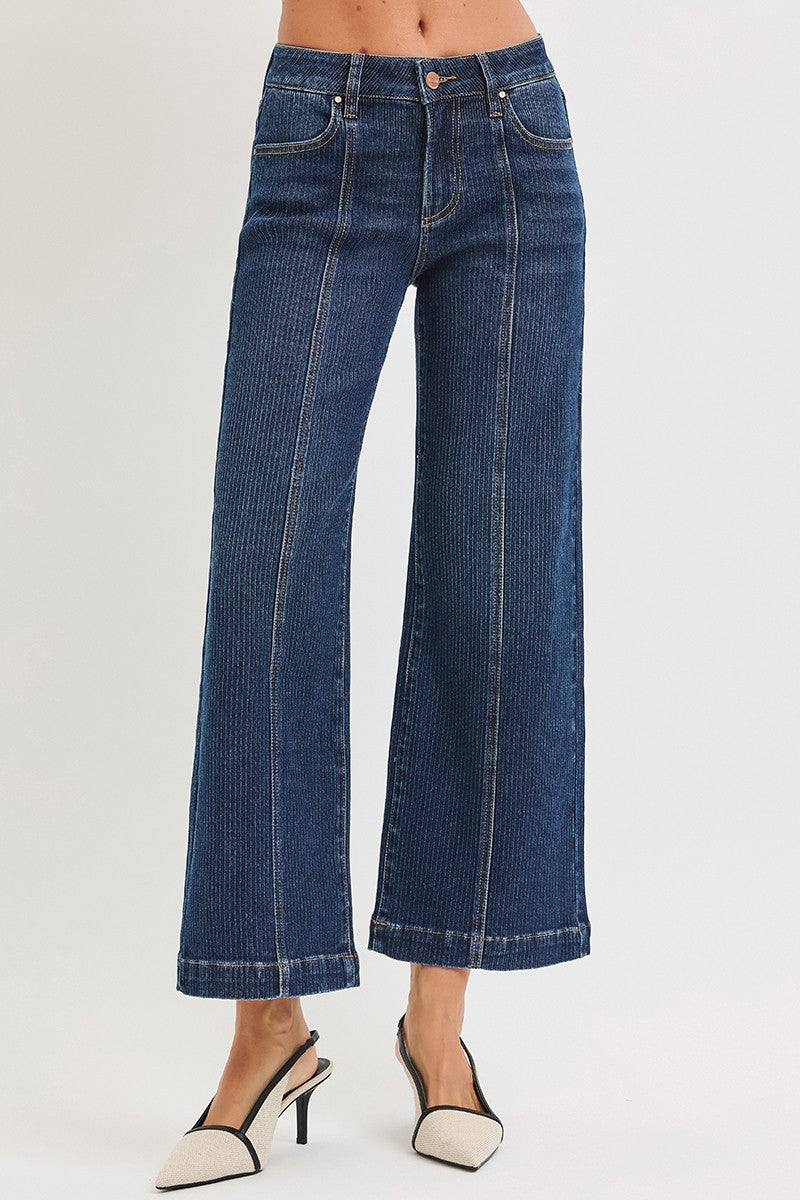 Mid Rise Crop Front Seam Wide Jeans