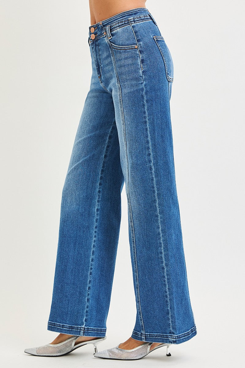 High Rise Curved Seam Wide Leg Jeans
