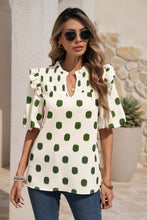 Load image into Gallery viewer, Polka Dot Print Ruffled Shirred Top
