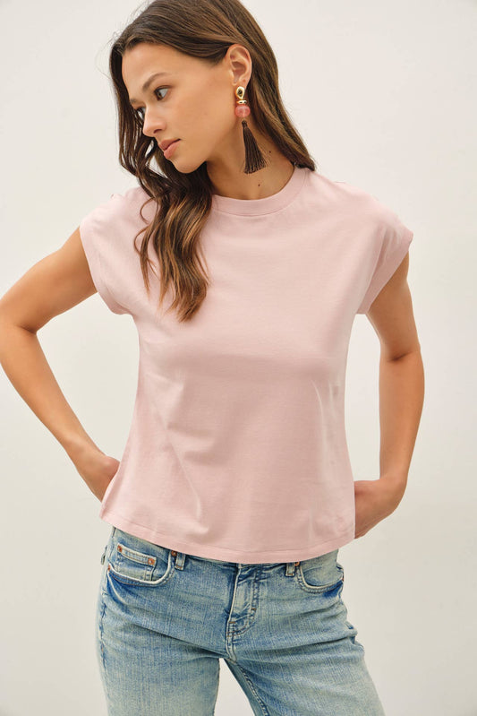 Cap Sleeve Crew Neck Cotton Top
