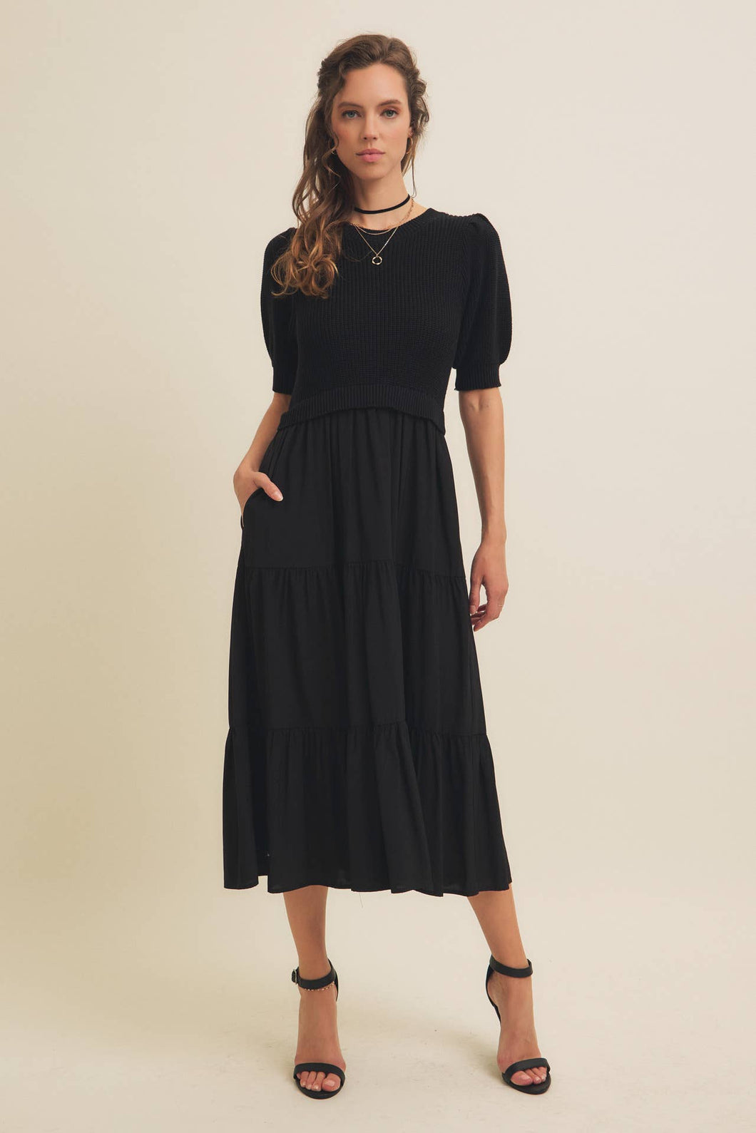 Mixed Media Sweater Midi Dress