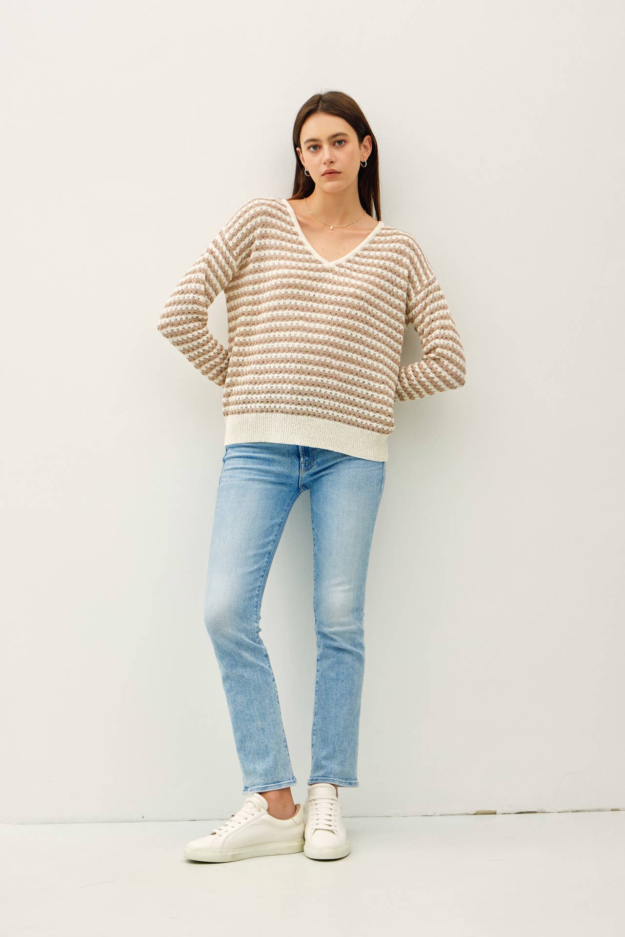 Striped Crochet Knit Sweater