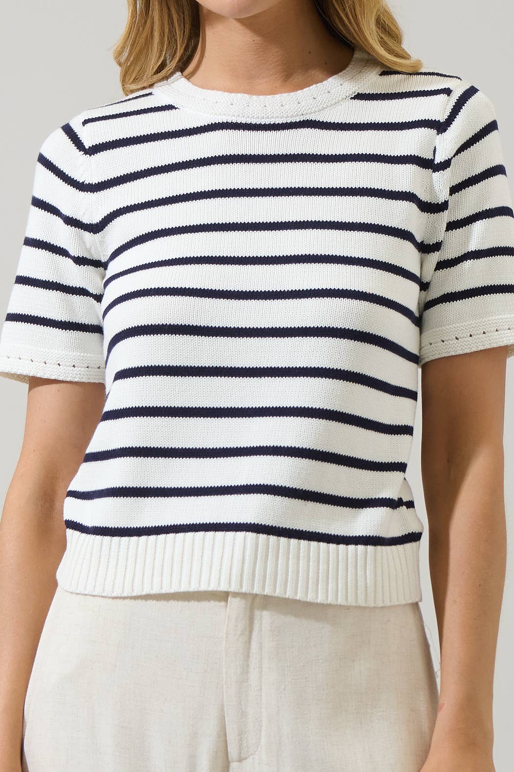 Striped Short Sleeve Sweater Top