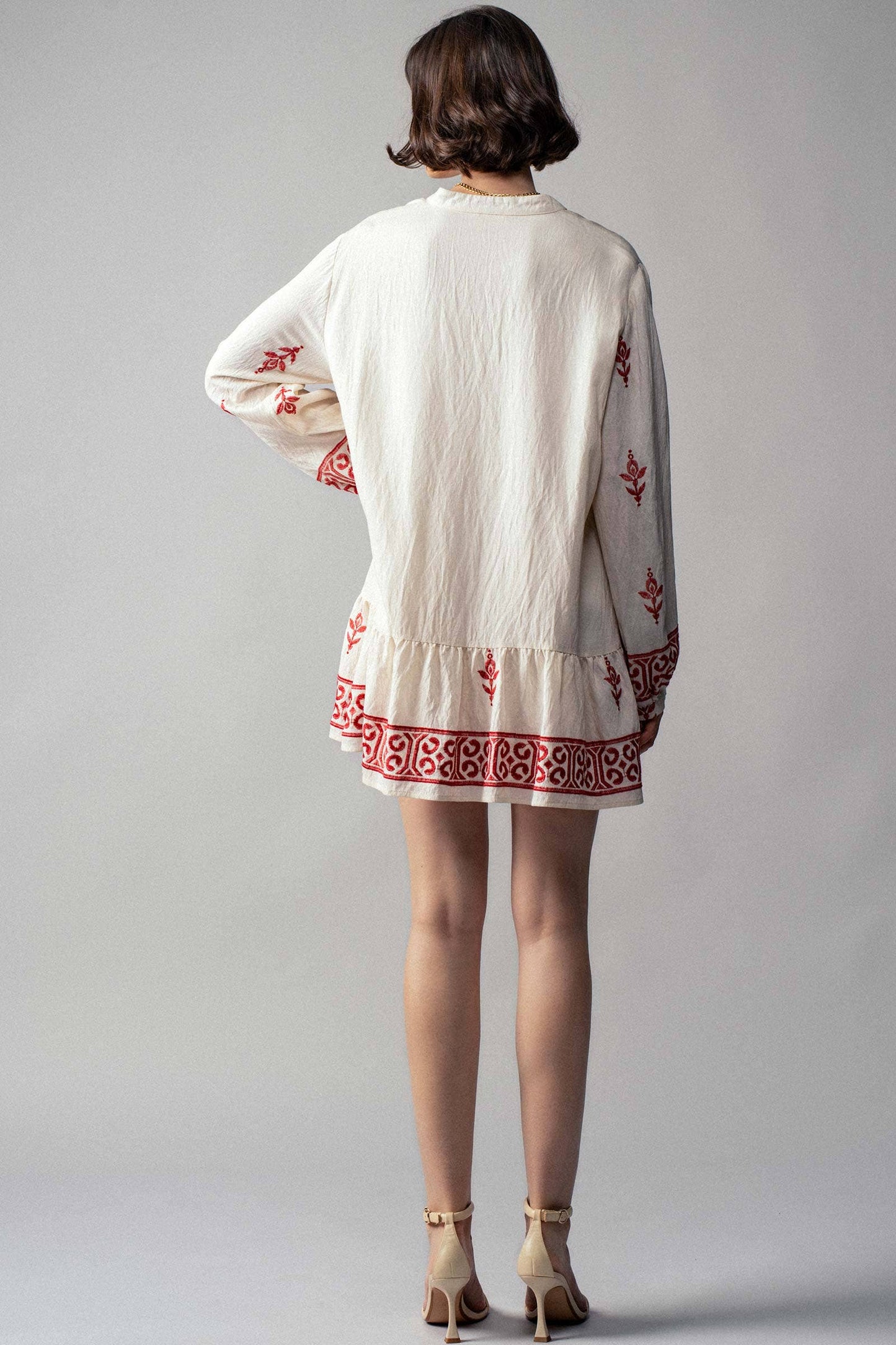 Western-Inspired Embroidered Peasant Tunic Dress