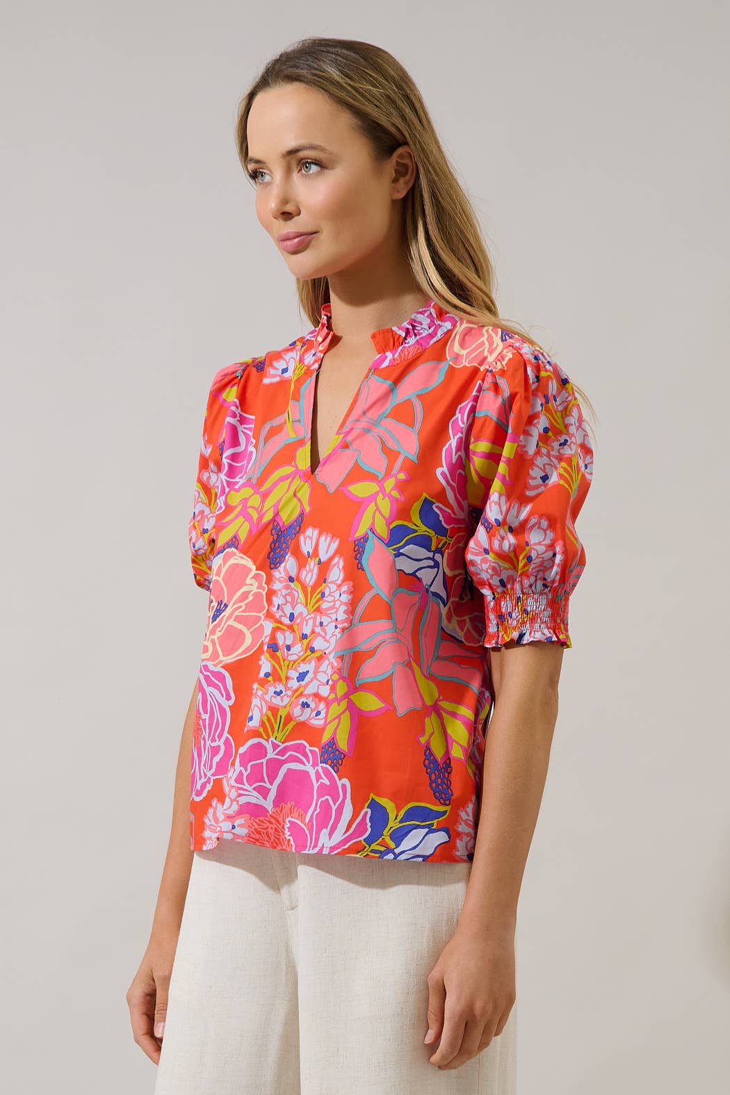 Split Neck Bold Floral Top