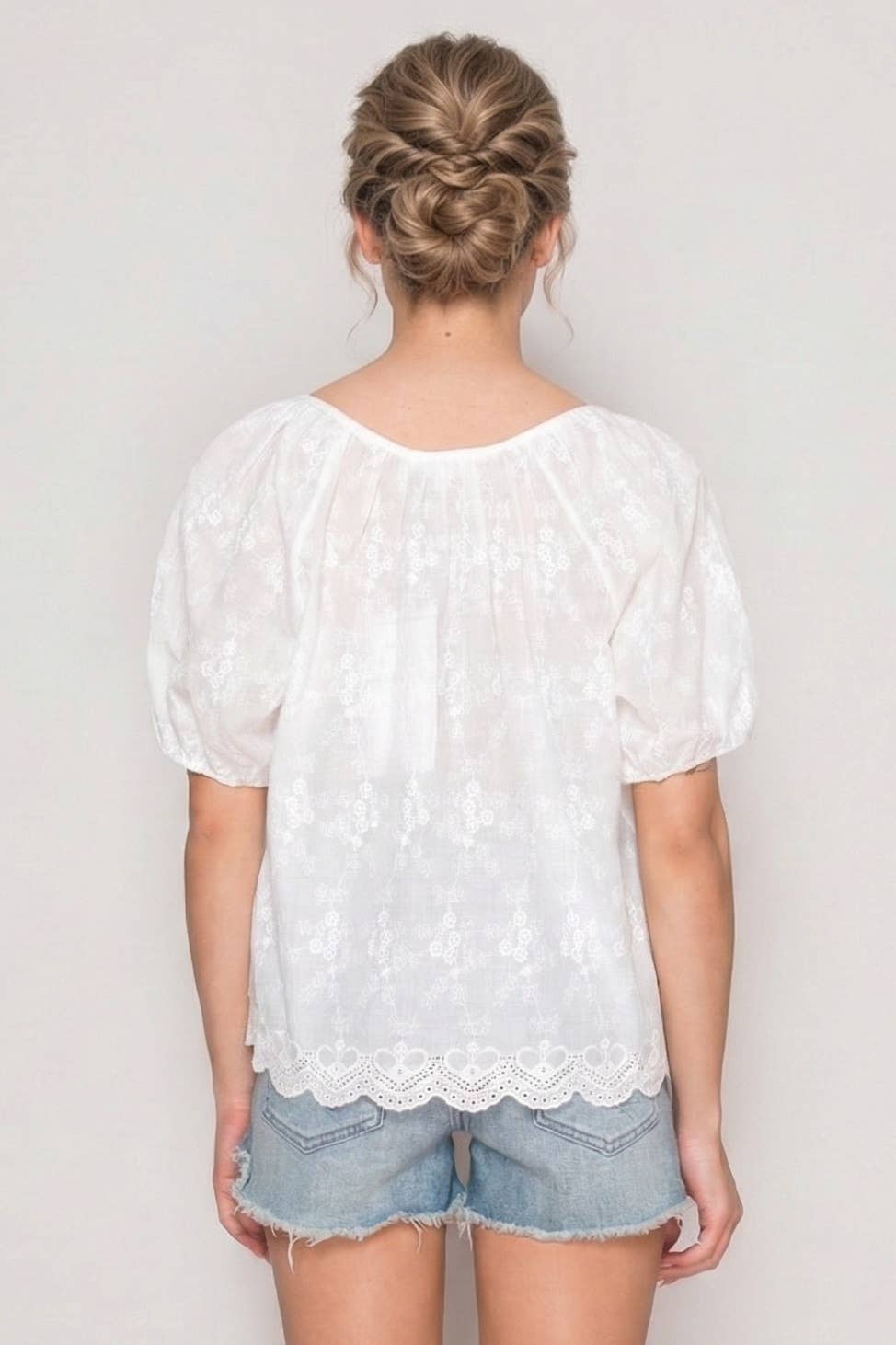 Eyelet Scallop Trim Boho Top