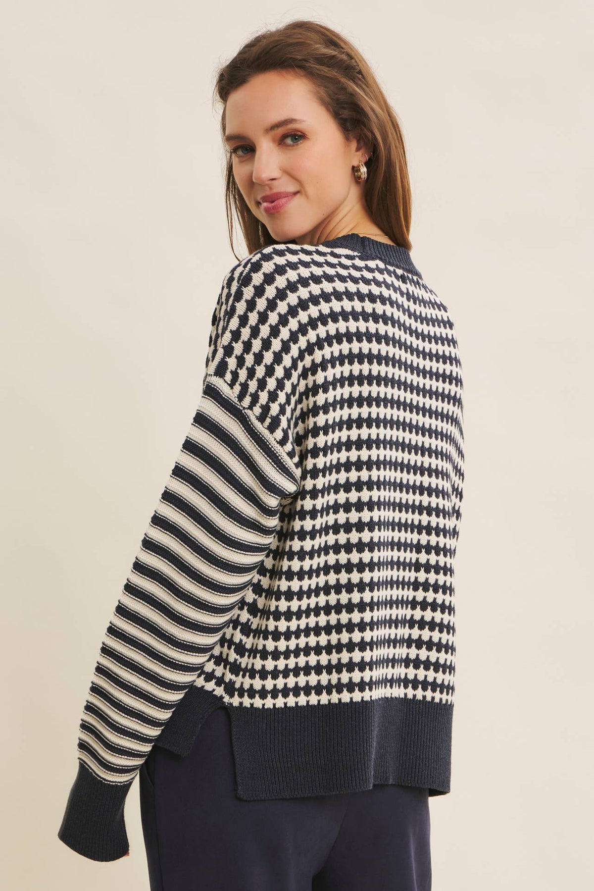 Textured Striped Crewneck Sweater