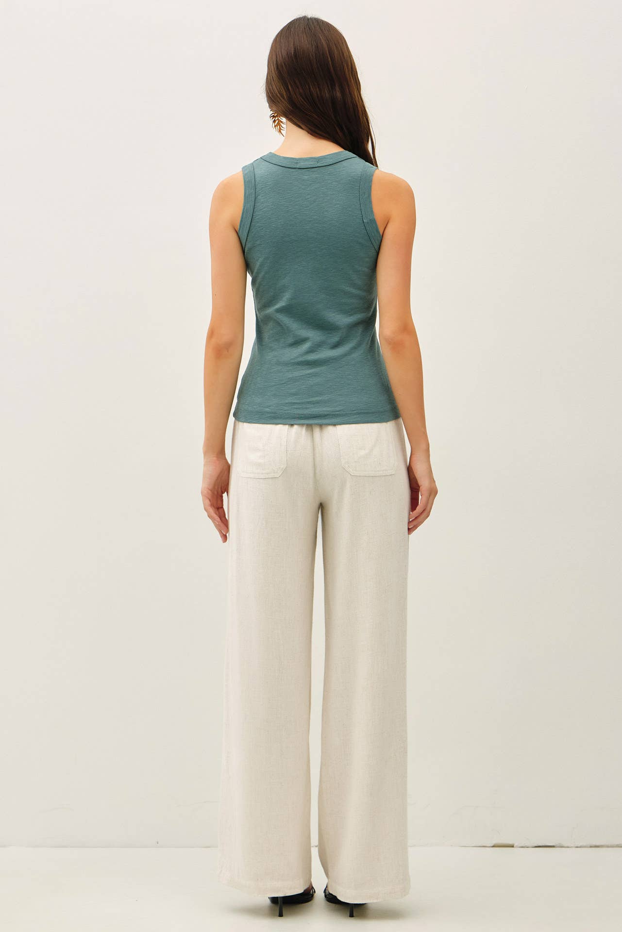 Fitted Slub Cotton V-Neck Tank Top