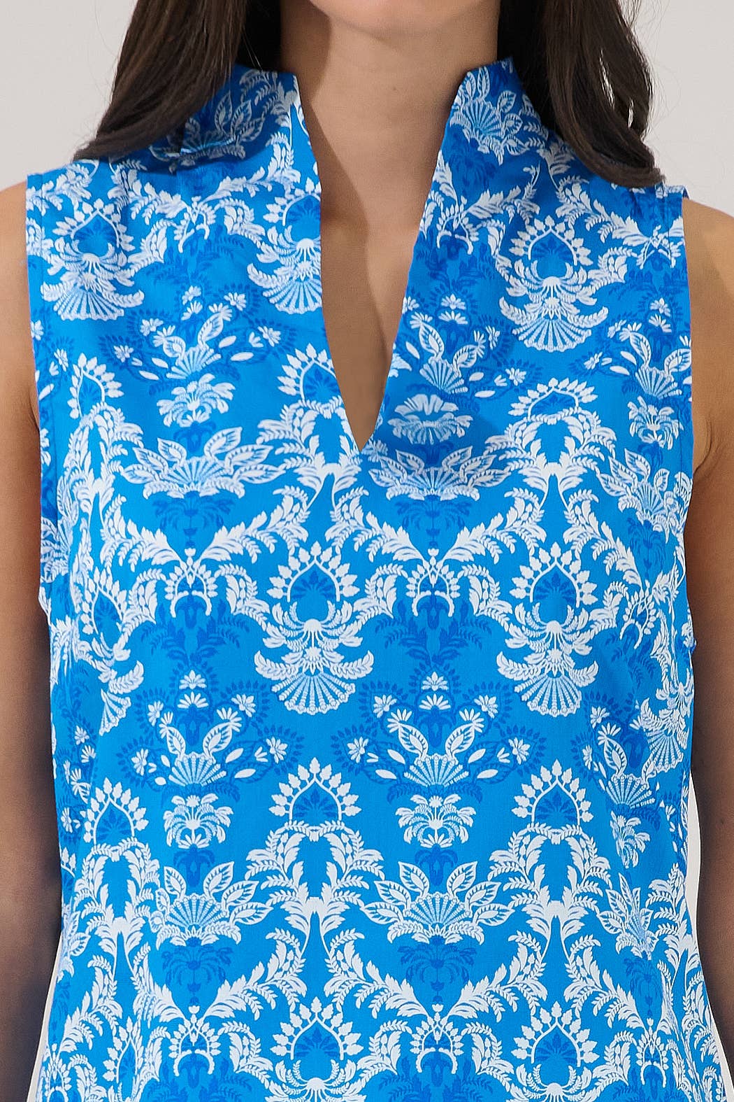 Sleeveless Floral Mock V-Neck Top