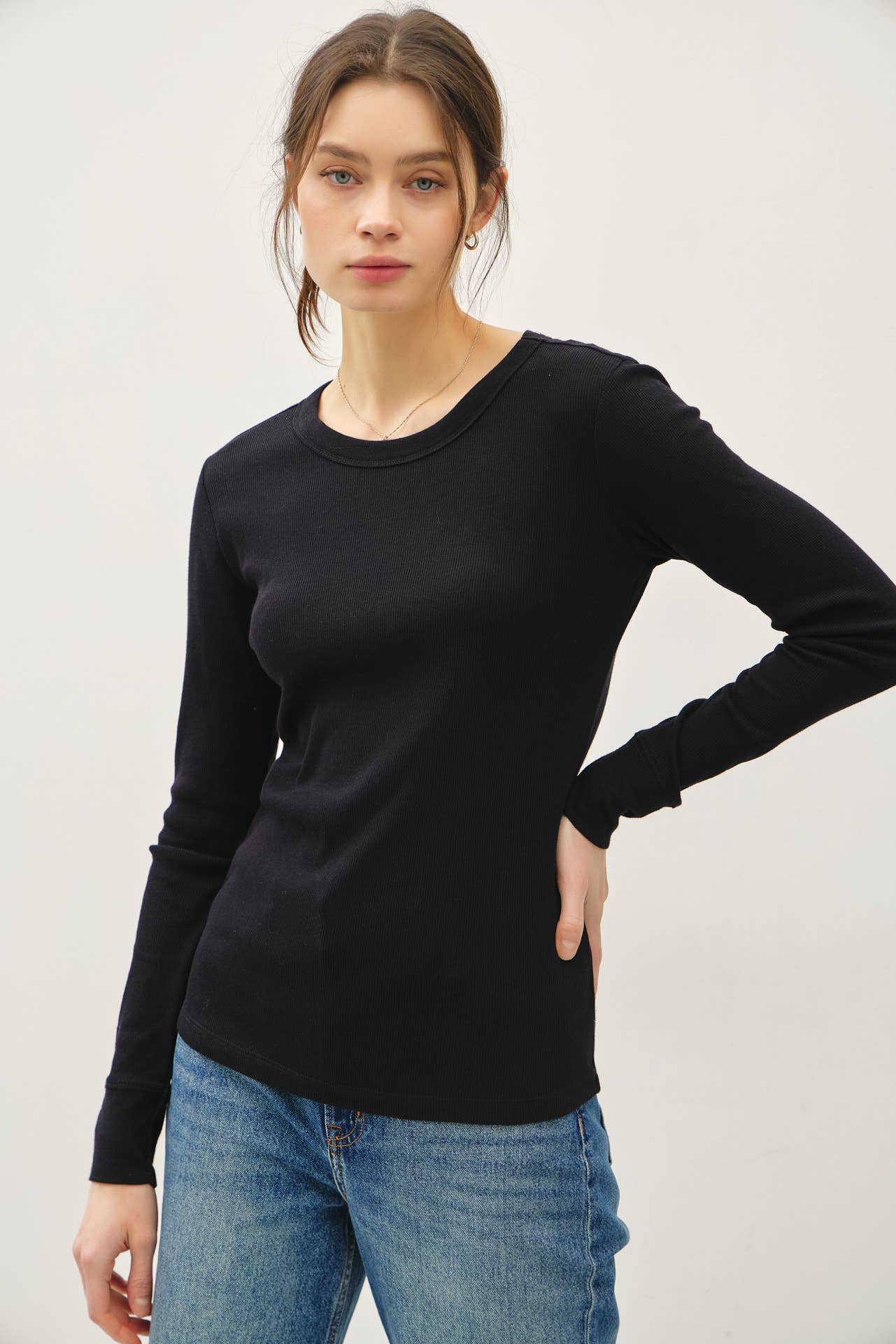 Ribbed Round Neck Long Sleeve To
