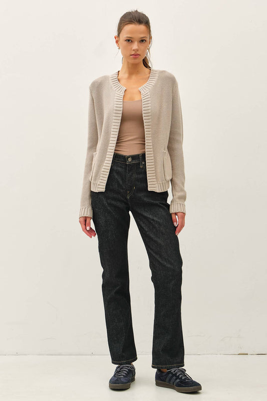 Ribbed Edges Open Cardigan Sweater