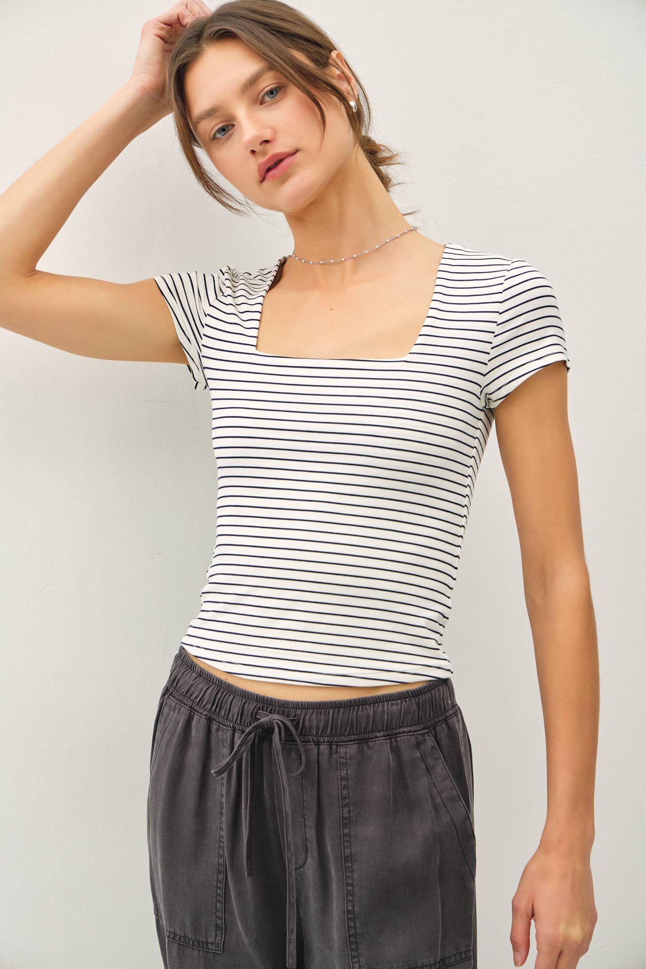Square Neck Fitted Cap Sleeve Top