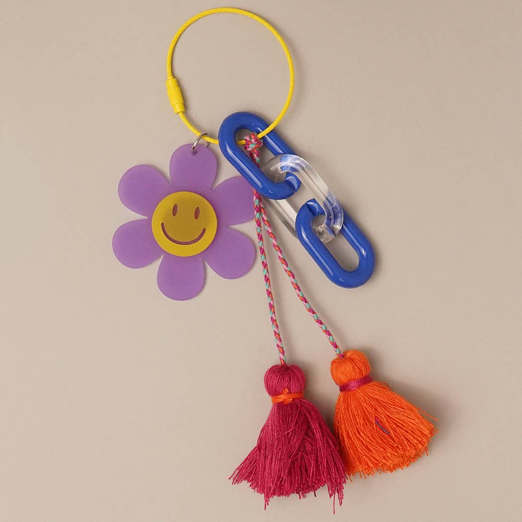 Happy Face Flower Chunky Chain Keyring Bag Charm