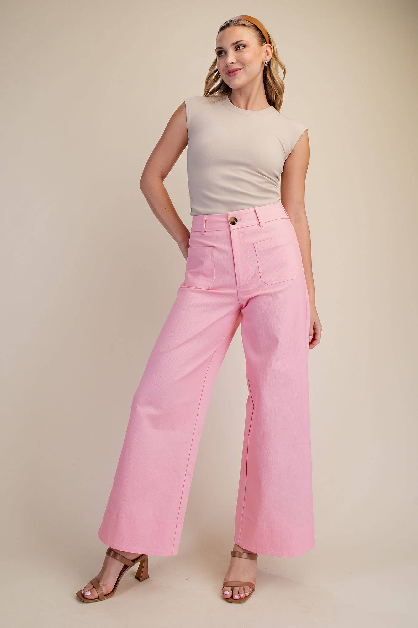 Pink Front Pocket Wide Jeans