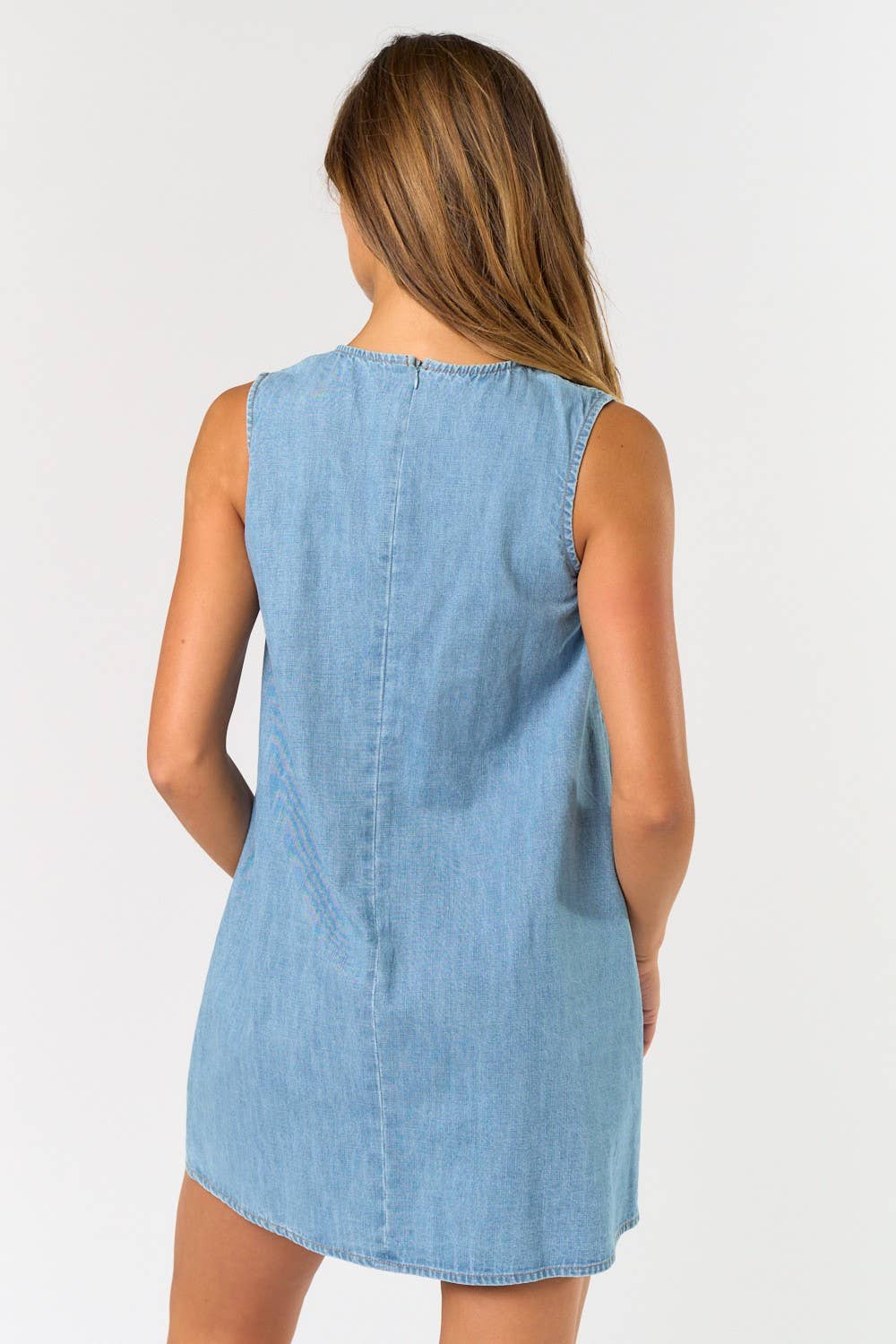 Sleeveless Ruched Denim Mini Dress