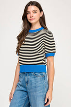 Load image into Gallery viewer, Striped Contrast Trim Short Sleeve Sweater
