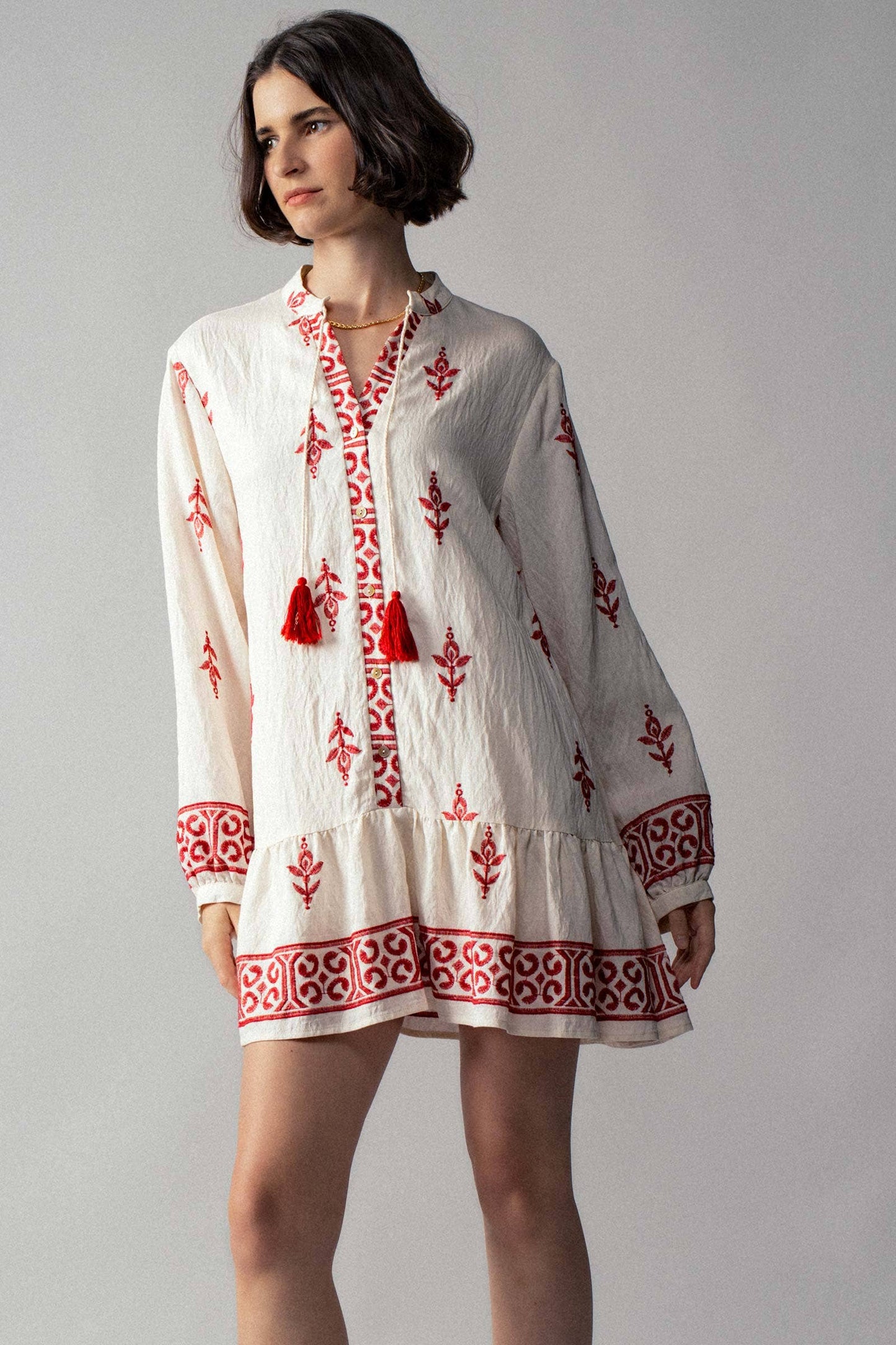 Western-Inspired Embroidered Peasant Tunic Dress