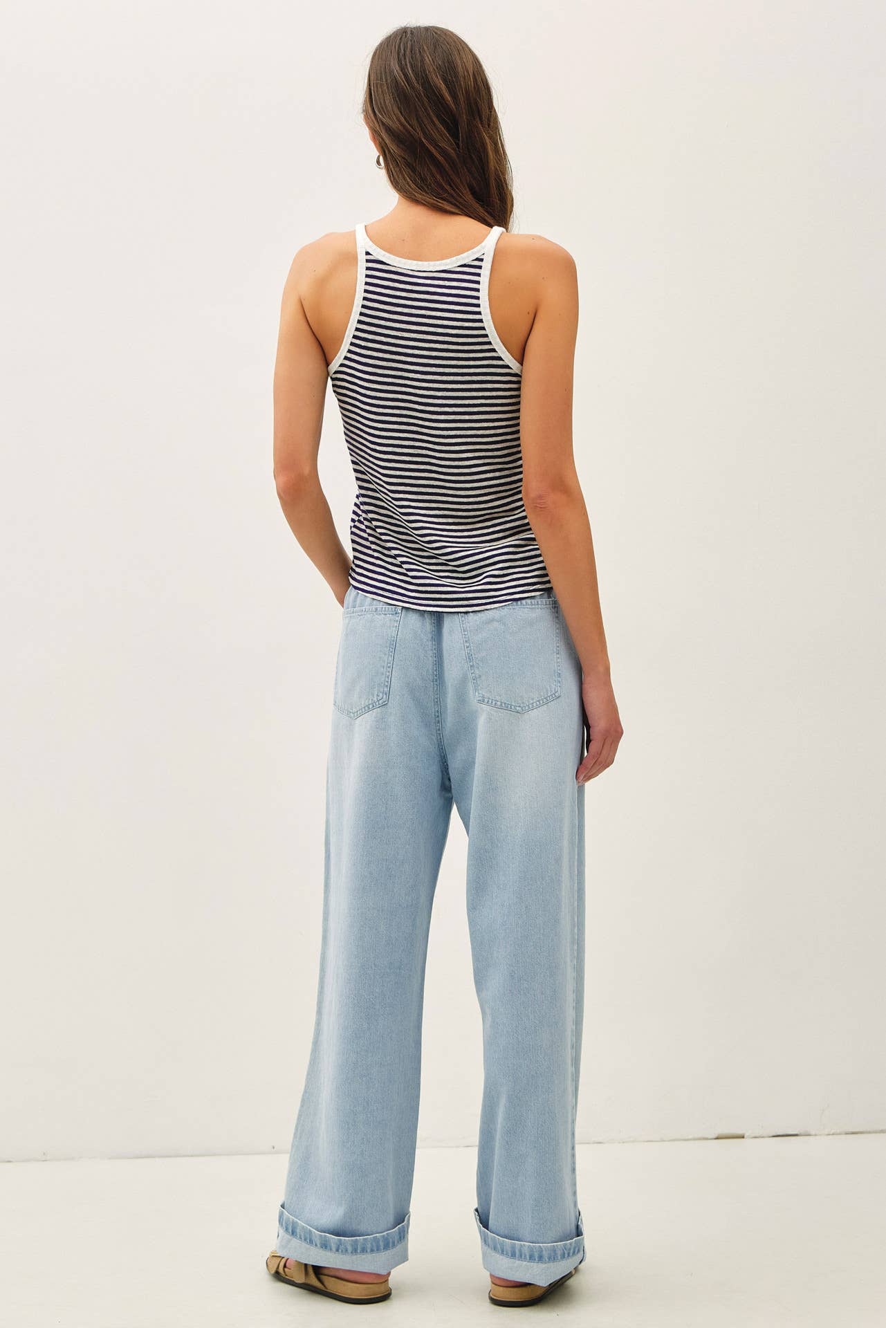 Pull On Wide Leg Denim Pants