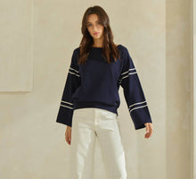 Load image into Gallery viewer, Boat Neck Striped Knit Sweater
