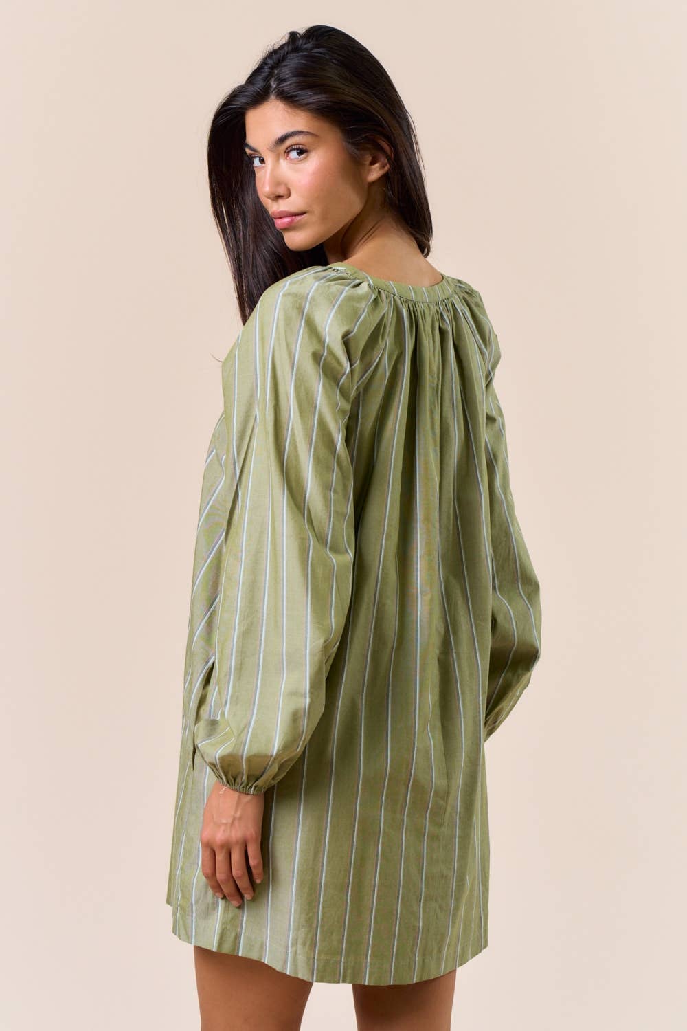 Striped V-Neck Long Sleeve Dress