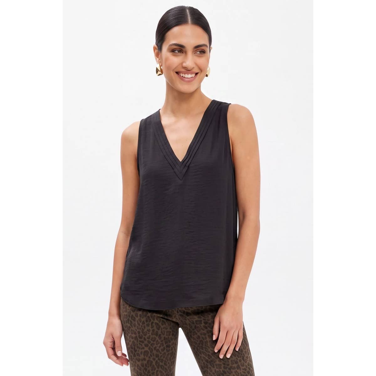 Pleated Neck Sleeveless Top
