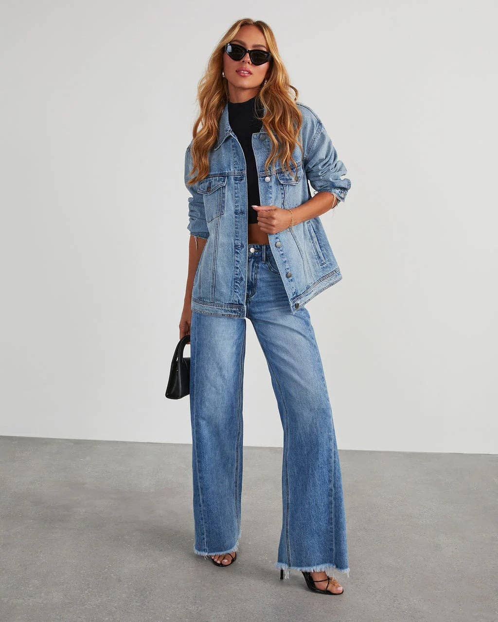 Side Spliced Wide Leg Jeans