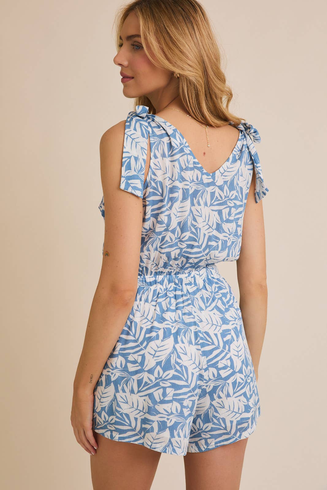 Tie Shoulder Drawstring Waist Romper