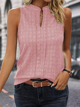 Load image into Gallery viewer, Lattice-Textured Split Neck Sleeveless Top
