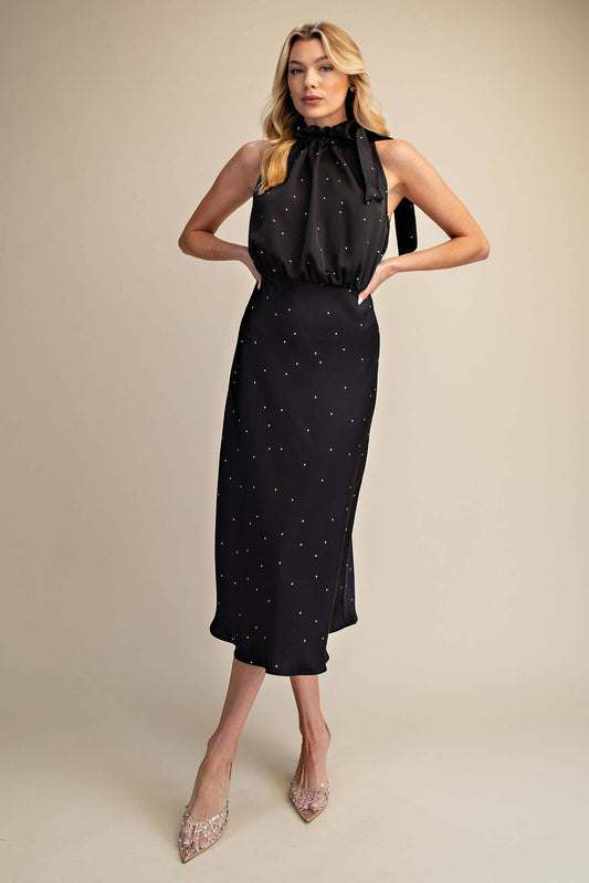 Ruffle Tie Neck Sleeveless Midi Dress