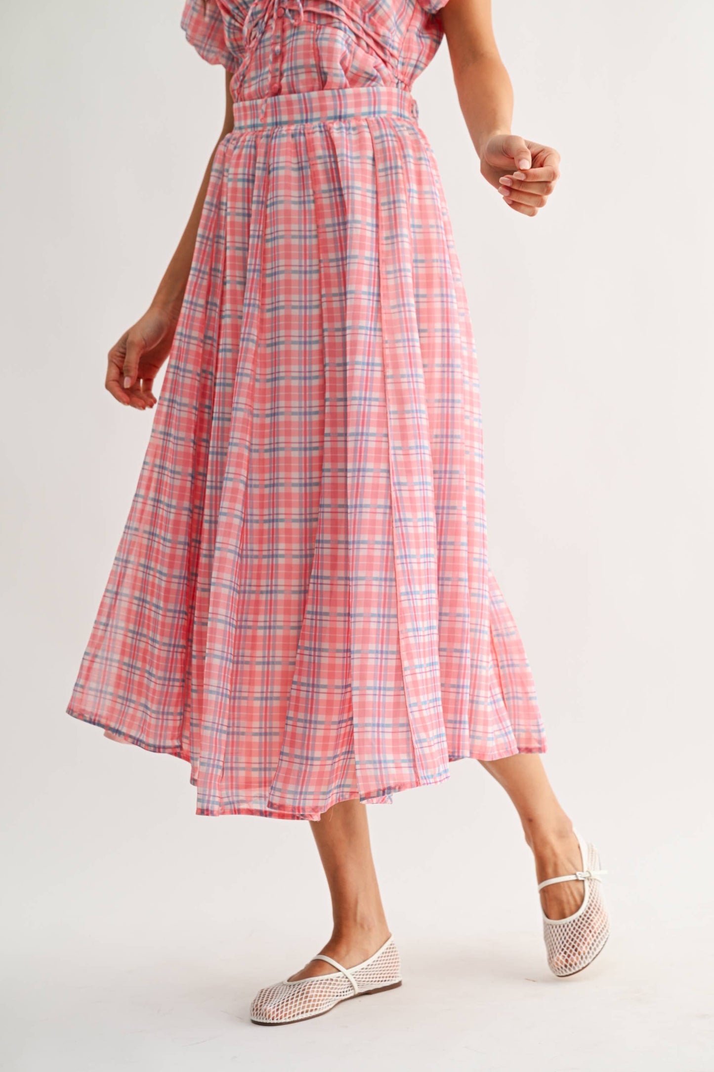 Pink Plaid Midi Skirt