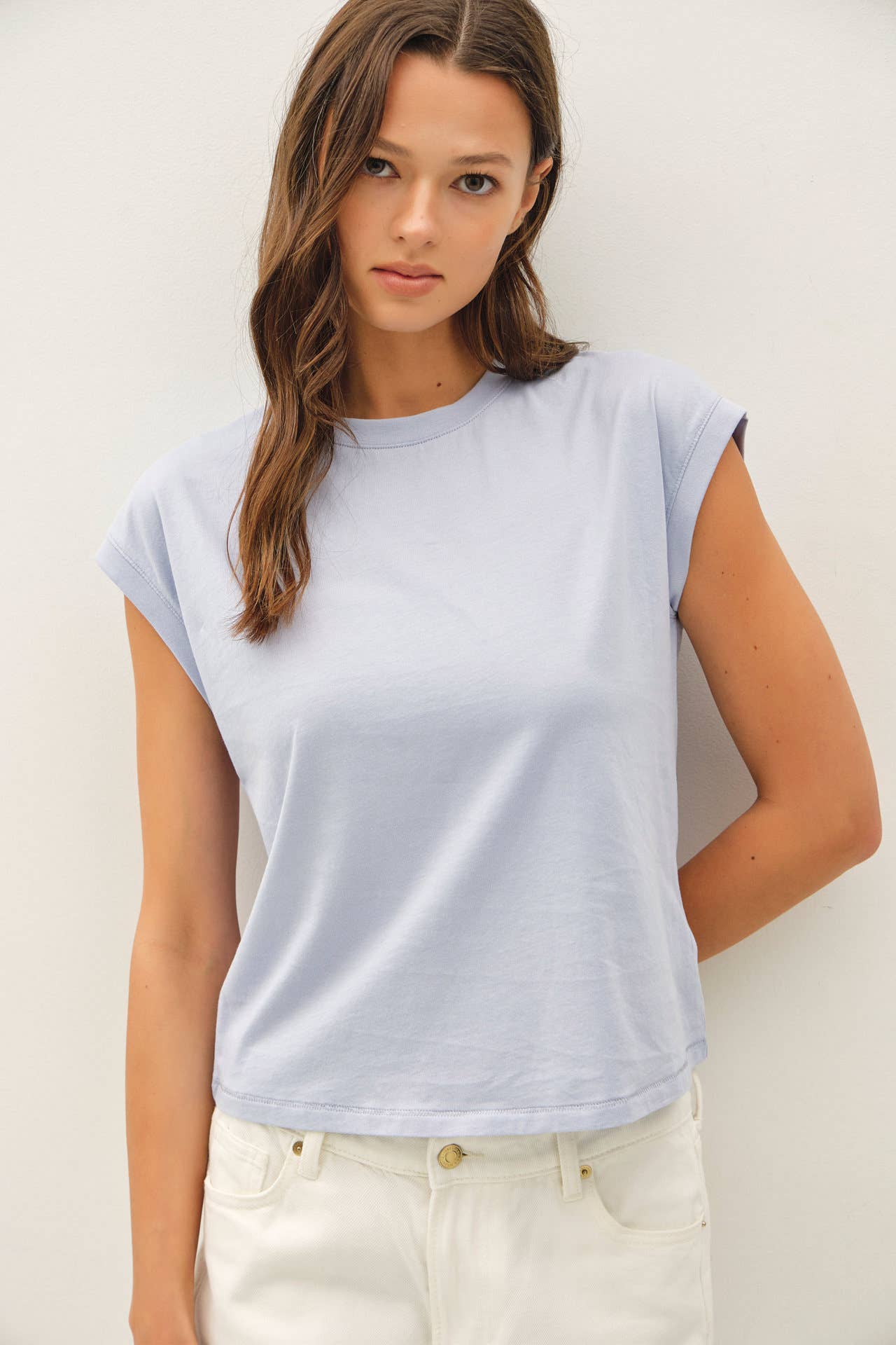 Cap Sleeve Crew Neck Cotton Top