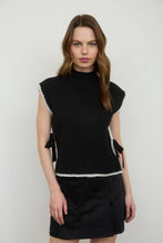 Load image into Gallery viewer, Mock Neck Contrast Stitch Side Tie Sweater
