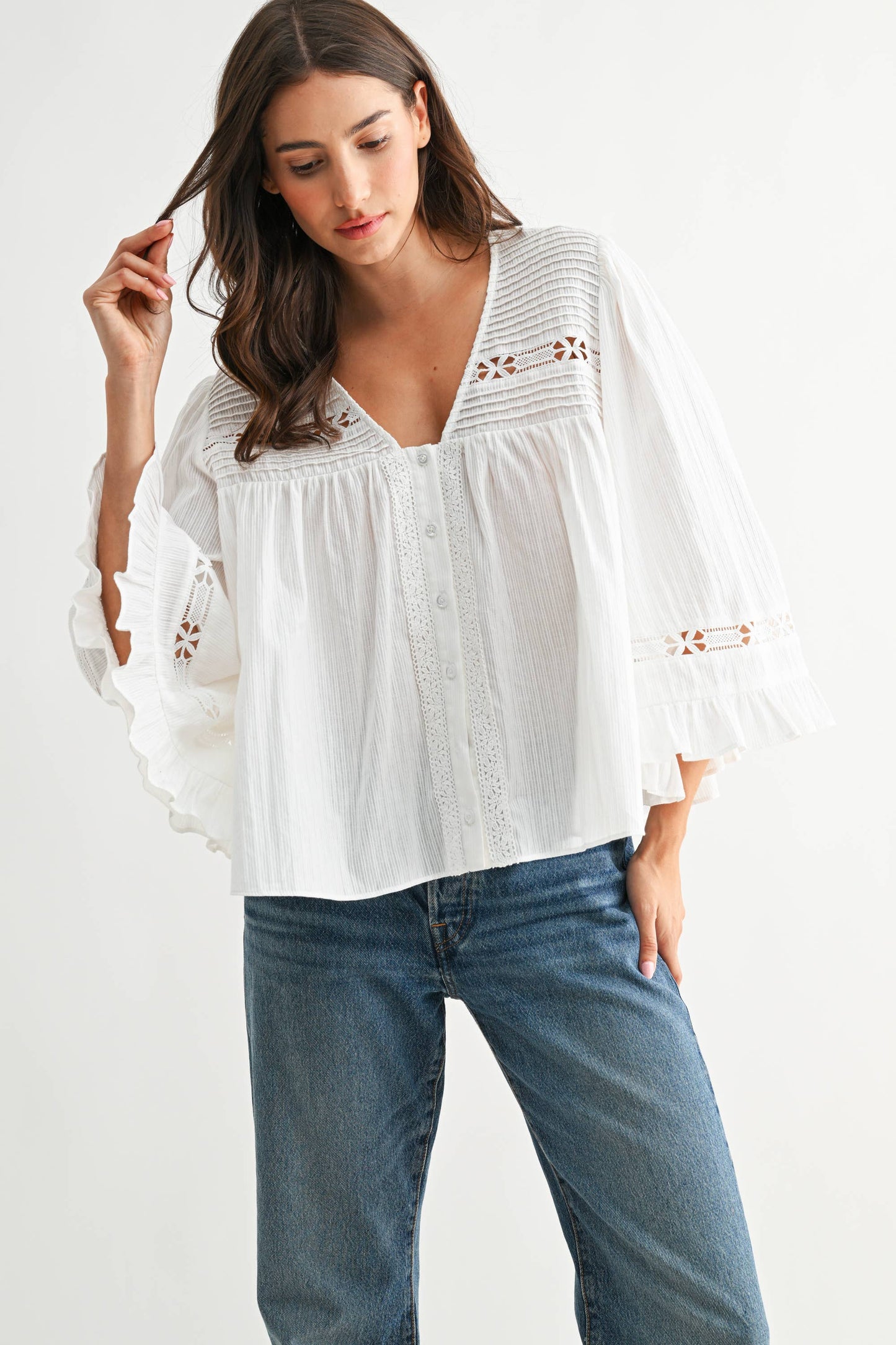 White Lace Mid Sleeve Top