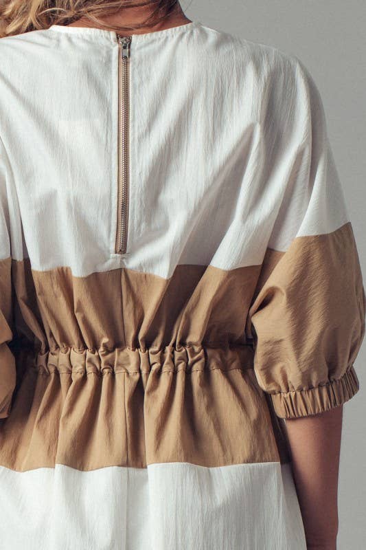 Colorblock Drawstring Waist Mini Dress