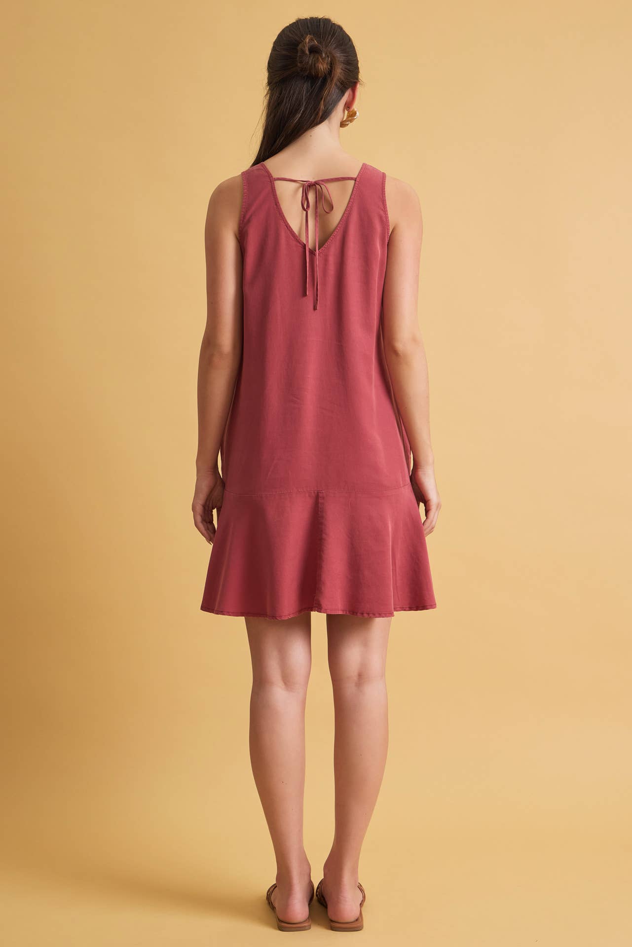 Ruffle Hem Lace Back Tencel Mini Dress