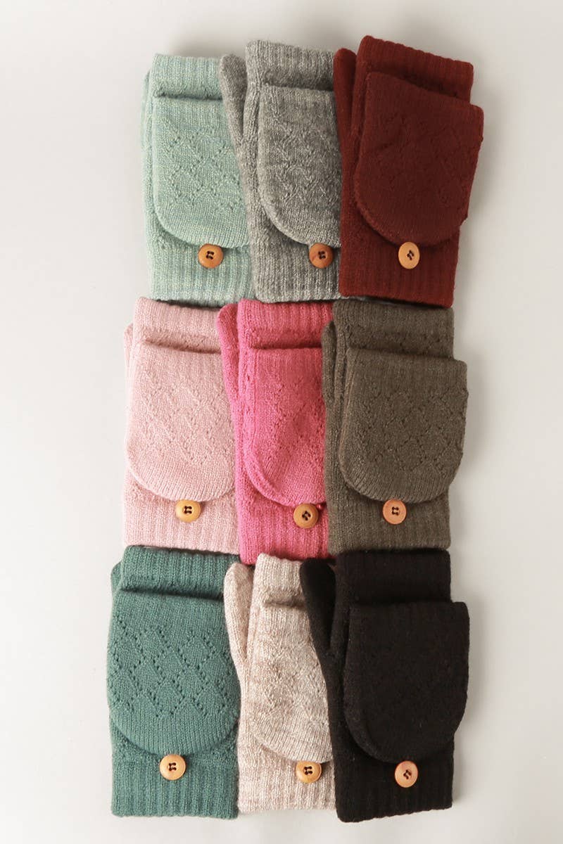 Solid Knit Convertible Fingerless Mittens Gloves