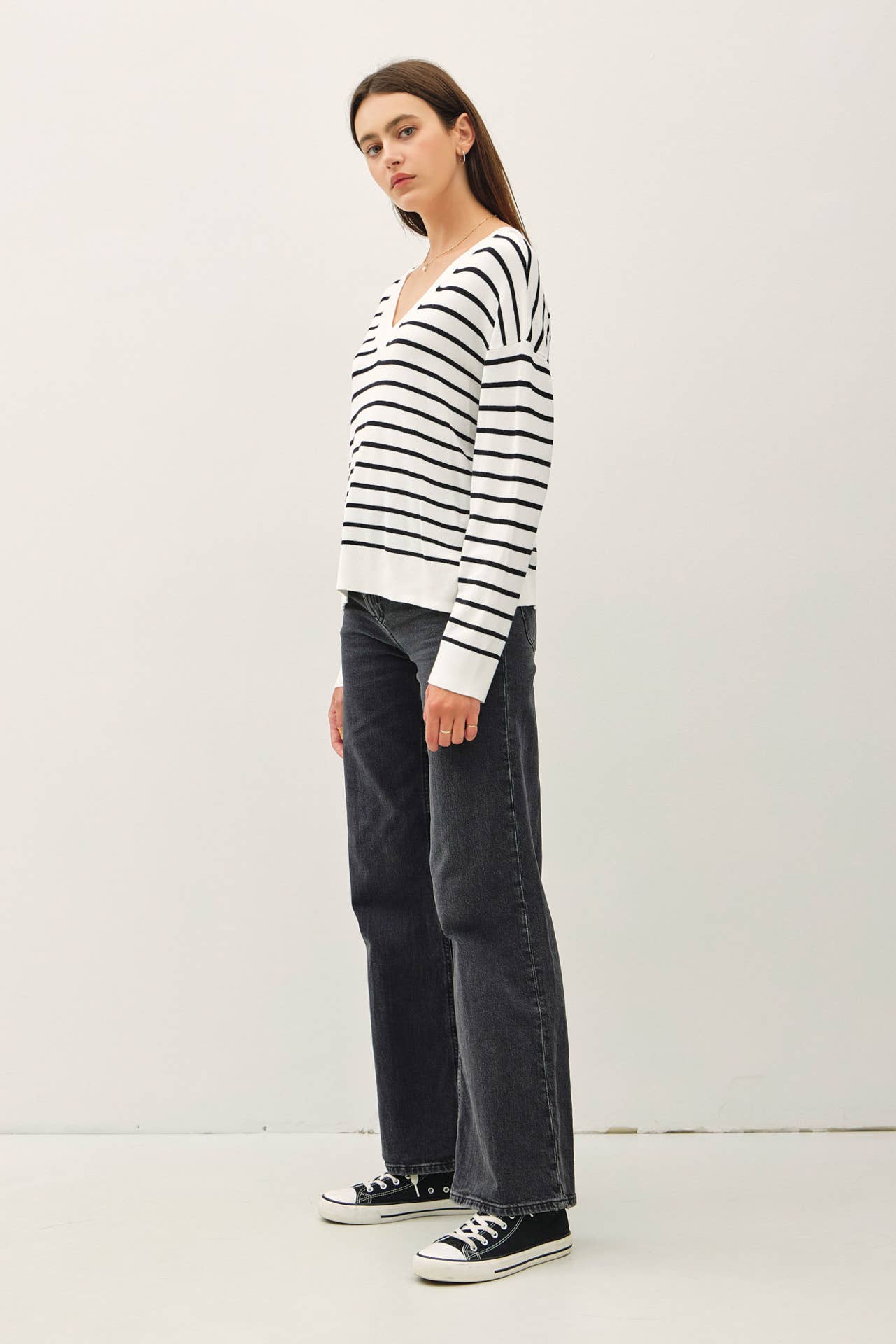 Striped V-Neck Lightweight Sweater