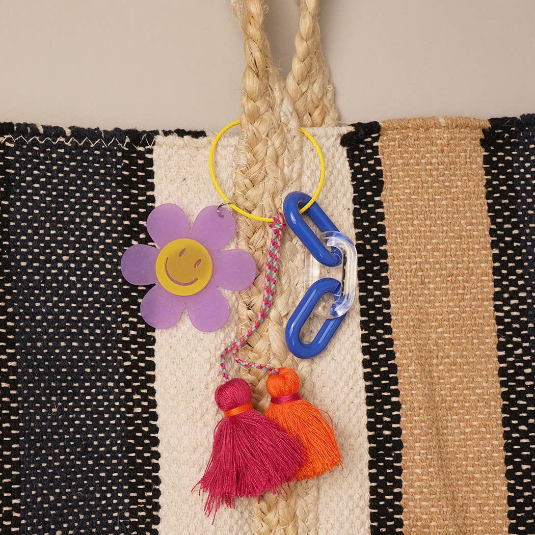 Happy Face Flower Chunky Chain Keyring Bag Charm