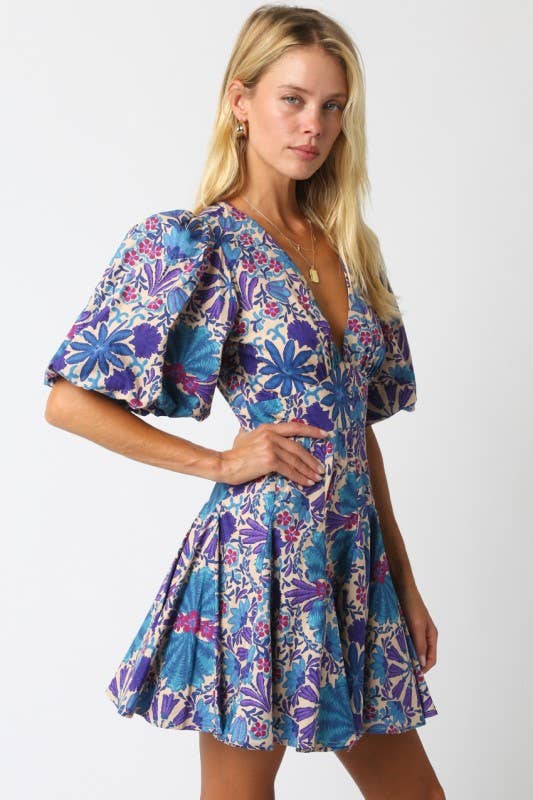 Bubble Sleeve Flounce Skirt Mini Dress