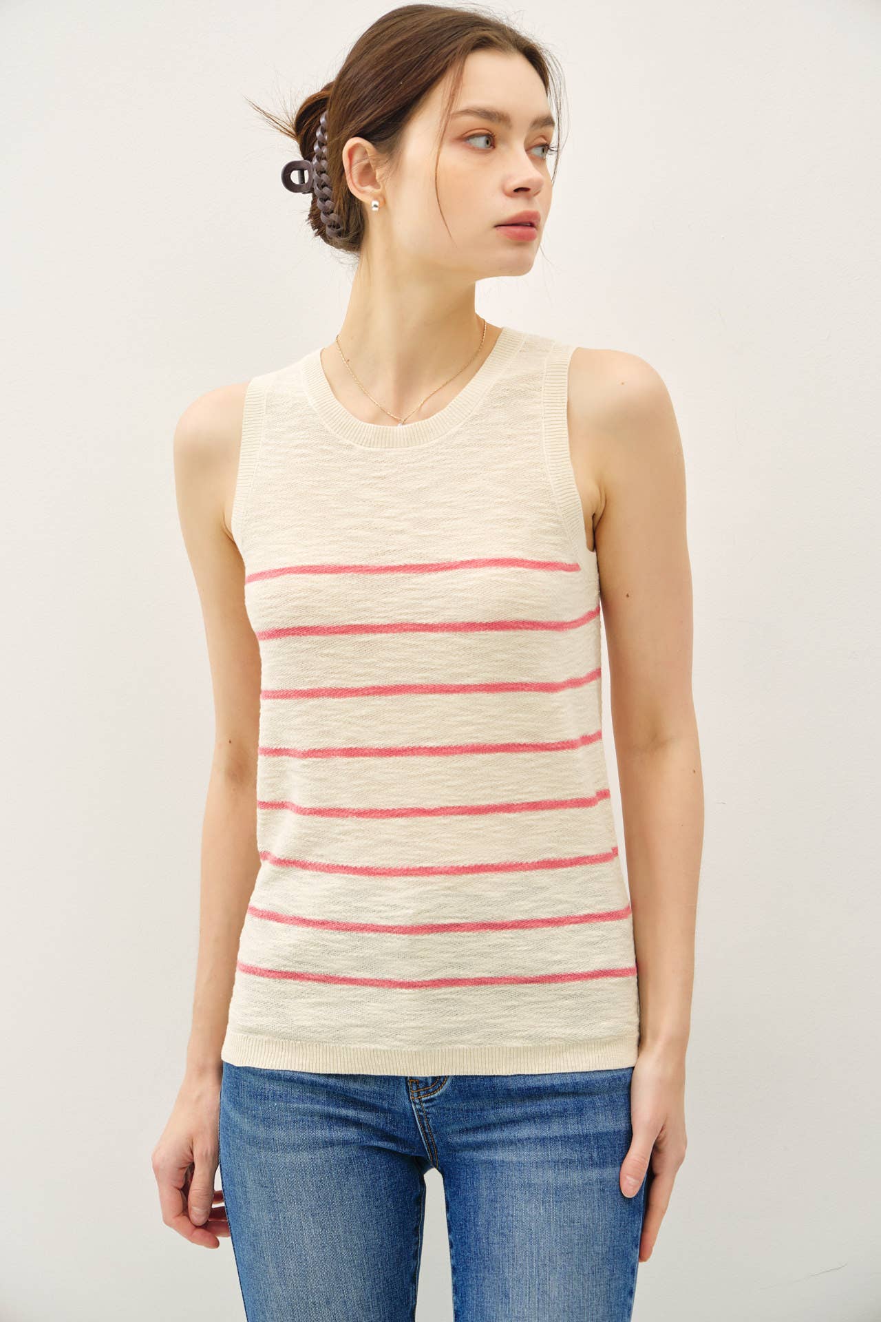 Striped Sleeveless Slub Knit Top