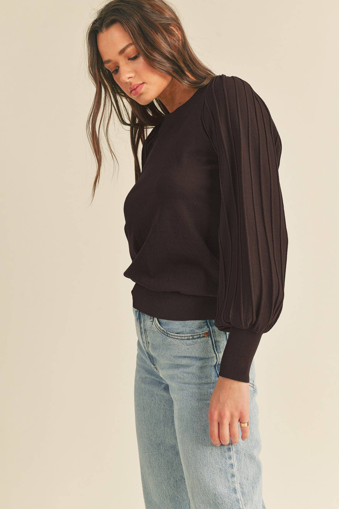 Ribbed Texture Puff Sleeve Sweater