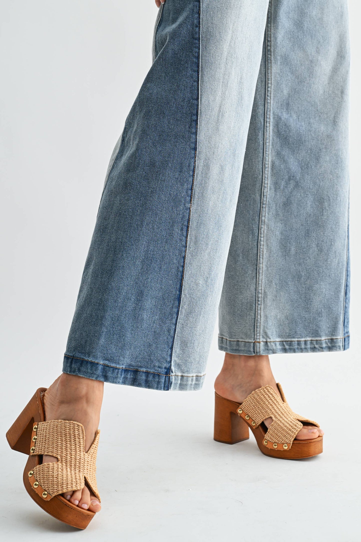 Wide Leg Two-Tone High Waist Denim Jeans