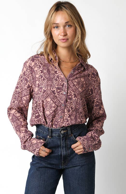 Collared Button Down Abstract Top