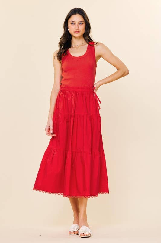 Sleeveless Knit Tank Poplin Skirt Dress