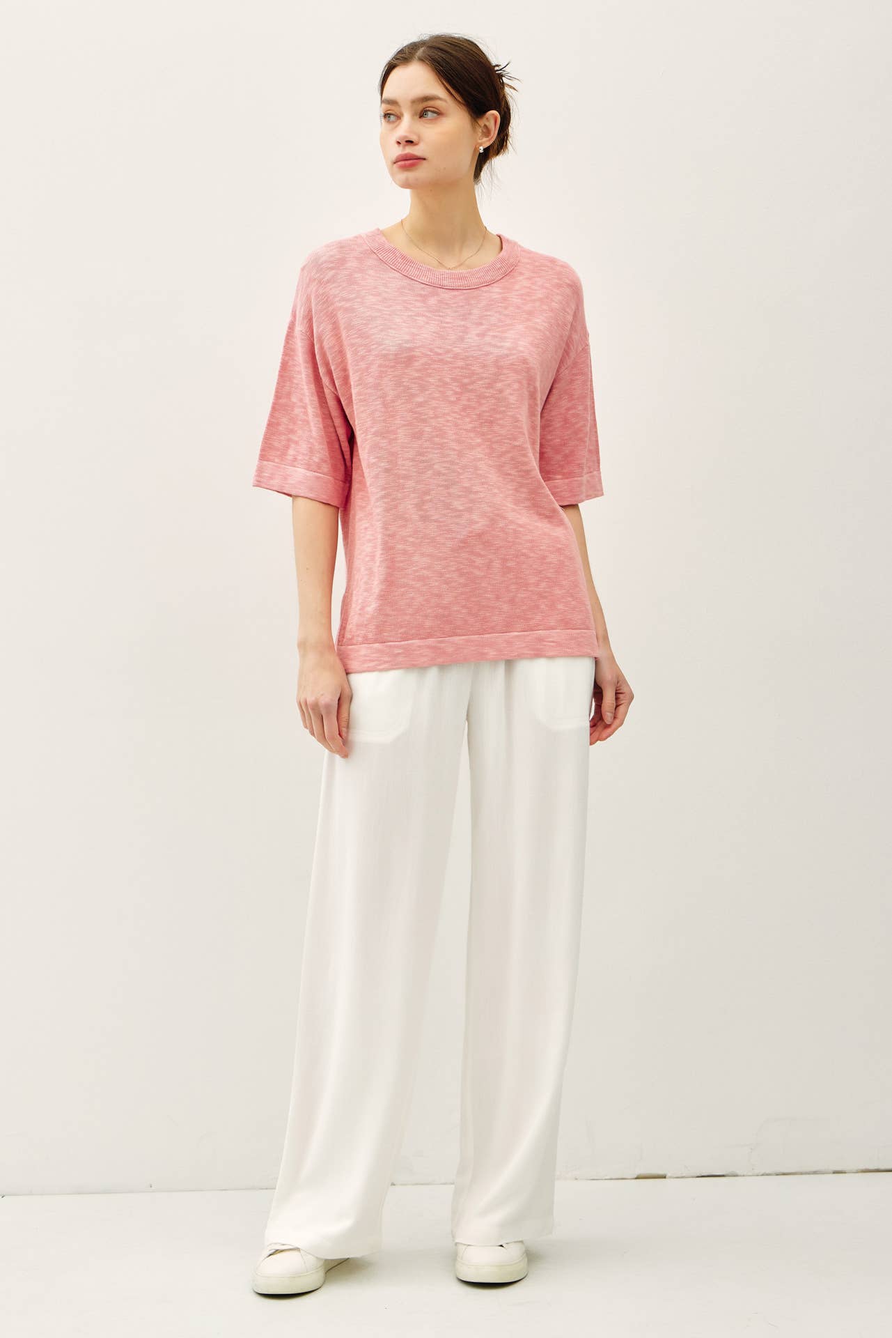 Short Sleeve Slub Cotton Sweater