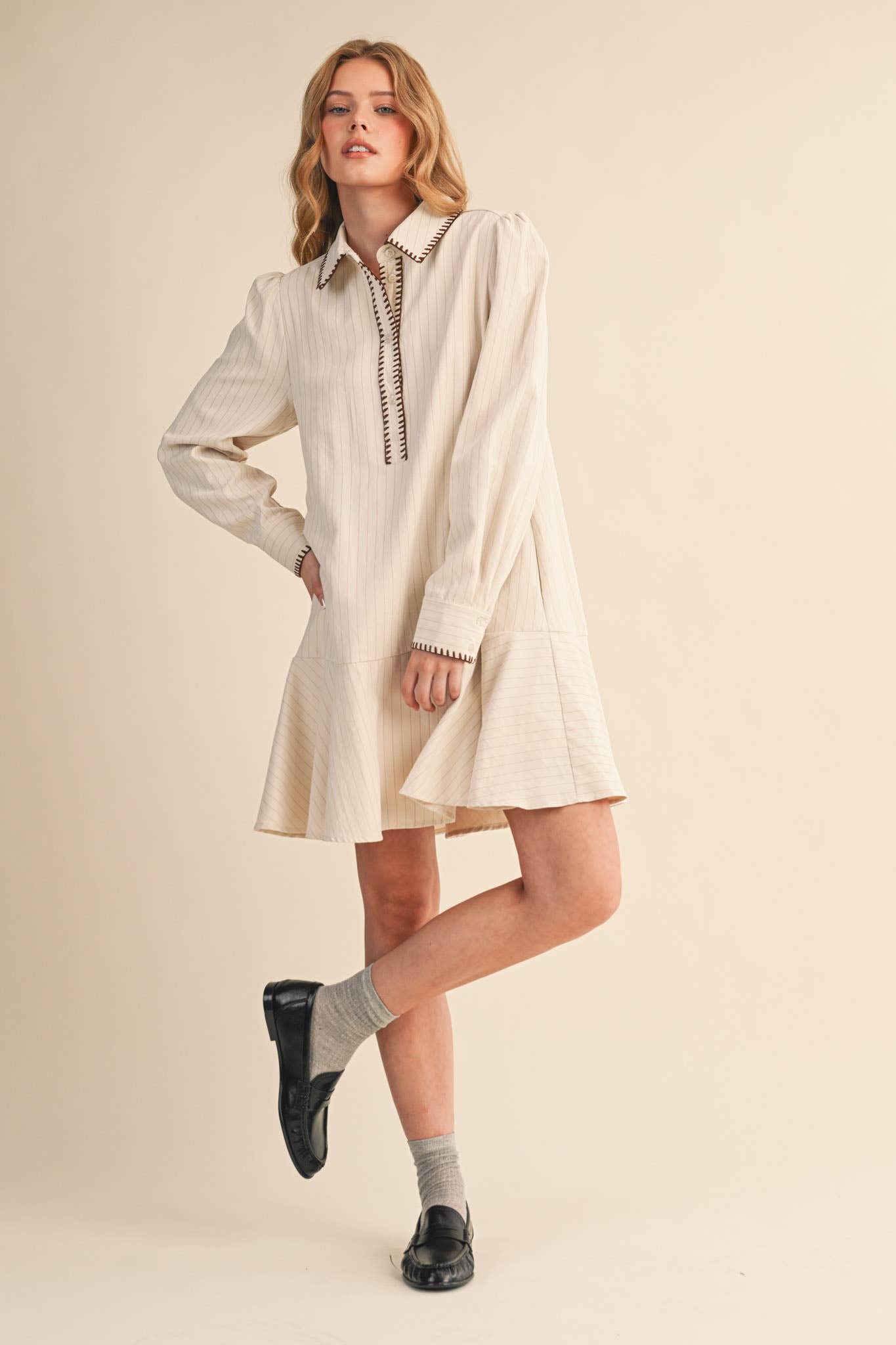 Rental - Contrast Stitch Striped Mini Dress