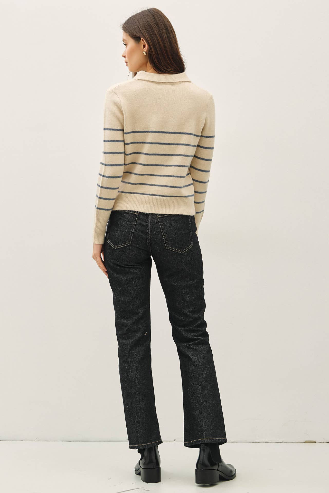 Striped Collared V-Neck Sweater