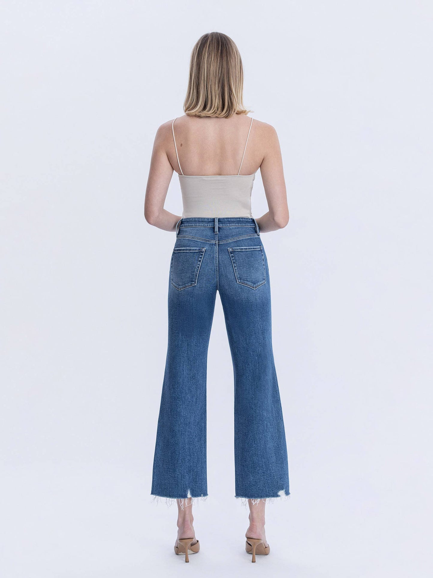High Rise Raw Hem Flare Jeans