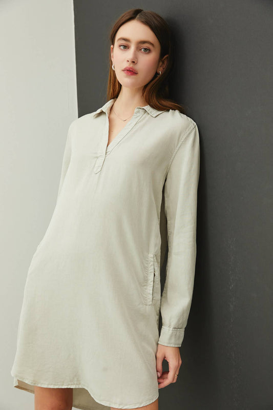 Collared Rolled Sleeve Tencel Dress