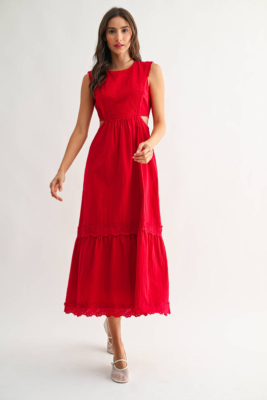 Embroidered Sleeveless Cut Out Maxi Dress
